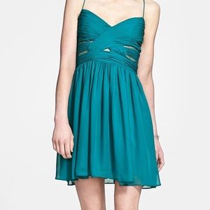 NWOT Teal Green Chiffon Dress w Mesh Cutouts